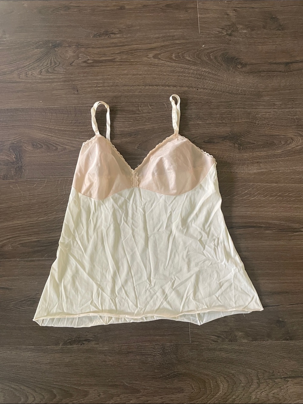 Vintage Vanity Fair Two-Tone Ivory & Beige Lace Trim Slip, Size 36